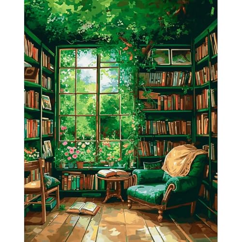 Clendo Paint by Number for Adults Beginners, Study Room Adults Paint by Numbers Kits on Canvas, DIY Oil Painting Acrylic Paints for Home Wall Art Decor(16x20inch) - color: MT19944, size: Frameless