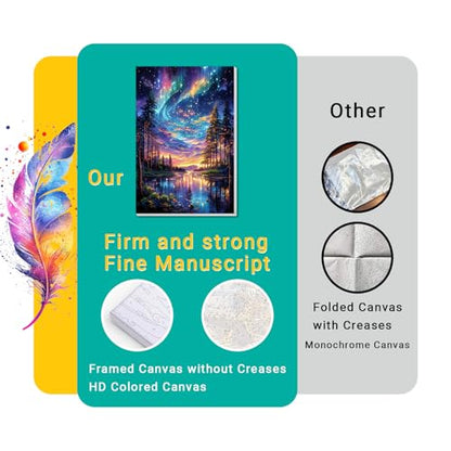 4 Pack Framed Paint by Numbers Kit for Adults Beginner Canvas Painting by Numbers for Adults Starry Night Easy Adult Paint by Number Kits with Frame Tree Watercolor Painting by Number 8x12 Inch - color: Starry Night Framed Paint by Numbers Kit