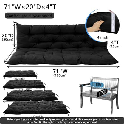 Porch Swing Cushion Three Seat Waterproof, Black, 40x70in - color: Black, size: 40x70in