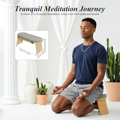 Meditation Bench Foldable & Ergonomic, Kneeling Meditation Stool with 5° Forward Tilt & 400lbs Capacity, Bamboo Meditation Stool with Detachable Velvet Cushion forYoga Prayer (Green) - color: Green