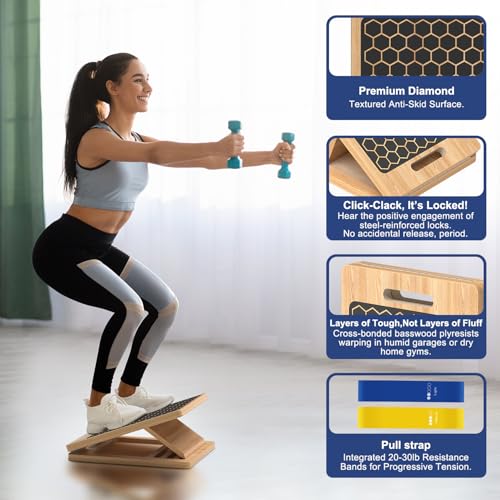 Adjustable Stretching Board, 4-Level Portable Calf Stretch Board for Exercise & Pilates, Supports up to 300lbs for Deep Squat, Heel & Ankle Workouts, Home Gym Fitness Equipment for All