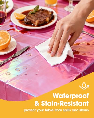 Niuara Iridescent Pink Plastic Table Cloth Disposable, 4 Pack, 54 x 108 in | Rectangle, 6 ft Tables, Birthday Party, Holiday Gathering - color: Iridescent Pink, size: 54" x 108" - 4 Packs