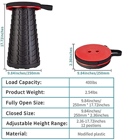 Fishboy Upgraded Collapsible Stool, 400lbs Max Weight, Lightweight But Sturdy, Portable Retractable Folding Telescoping Foldable Camping Stool for Adults Outdoor Fishing Hiking BBQ - color: Red