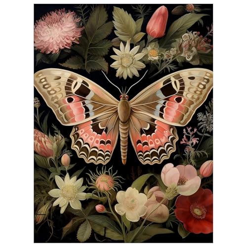 Moth Paint by Numbers Kit for Adults, 16x20 inch | DIY Painting Kits Crafts for Adults, Relieve Stress, Gift, Home Wall Decor - color: Moth