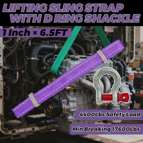 HENBOW Lifting Straps with D Ring Shackle for Hoist,6.5FT× 1In Heavy Duty Flat Lift Sling Web 2200Lbs Safety Work Load，Web Sling Car Tree Saver Winch Recovery - size: 1 Inch × 6.5 FT
