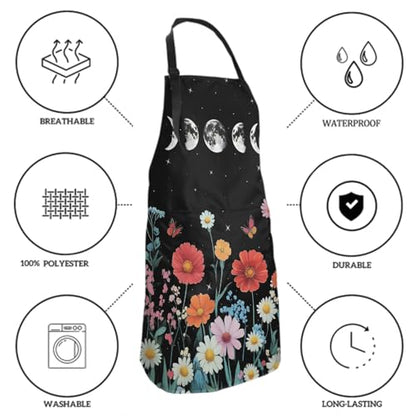 Giwawa Unisex Adult Apron Waterproof Stain Resistant Kitchen Cooking Apron with 2 Pockets for BBQ Grill Painting - color: Flower