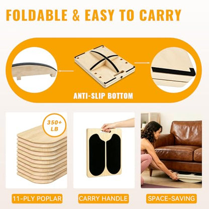3-in-1 Slant Board for Calf-Stretching, 360° Balance Board - Wooden Incline Wedge Stretcher for Squats, Foot & Ankle Mobility, Portable Fitness Equipment, Balance Block for Heel Stretch
