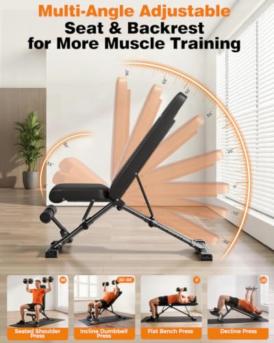 AIRHOP Foldable Workout Bench, 90° to -30° FID Weight Bench for Home Gym | Backrest, Seat, Leg Bar Adjustable, MAX 1000 LBS, 8-Pos Backrest, 3-Pos Seat, 4-Level Leg Support, 19.4" Extended Base Stable