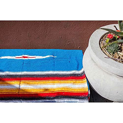 Open Road Goods Mexican Diamond Blanket - XL Heavyweight Yoga Blanket – Handmade in Mexico - Thick Boho Serape Saltillo Style Throw for Beach, Picnic, Home, Camping and More! (Sky Blue Sunset) - color: Sky Blue Sunset