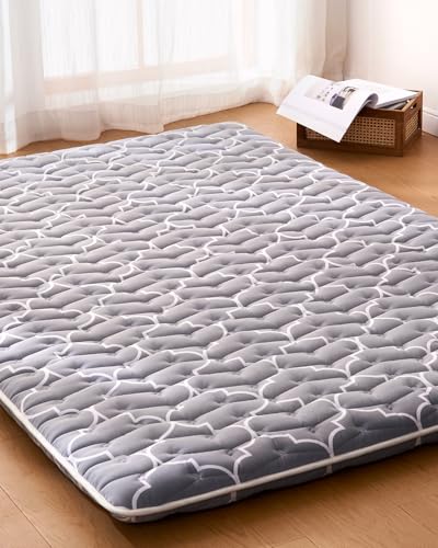 6th Generation Japanese Floor Futon Mattress - Extra-Thick 9-Layer Modern Futon with 100% High-Density Foam, Portable Floor Mattress Sleeping Pad for Adults, Guest Room, Dormitory, Twin Size (39"X80") - color: Grey, size: Twin(39"X80")