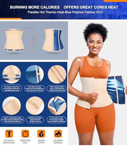 TrainingGirl Waist Trainer for Women Working Out Trimmer Sweat Belly Band - color: Beige-blue Inner, size: 4X-Large