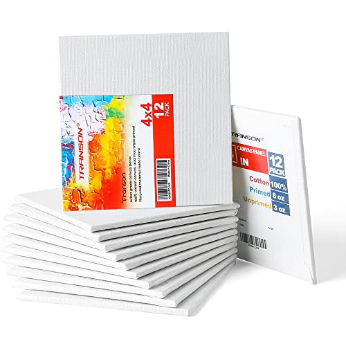 Transon 12 Pack 4x4 Inch Canvas Panel for Painting, with Heavy Duty MDF Backing Boards, 100% Cotton Acid-Free Primed for Beginners Art Crafts - size: 4*4" 12-PACK