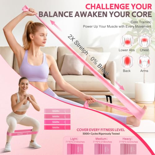 WALITO 15 PCS Pilates Kit, Adjustable Pedal Resistance Band with Handle, Figure 8 Resistance Band for Exercise Women, At Home Workout Equipment Set with Yoga Ball & Booty Bands for Full Body Gym - color: Pink