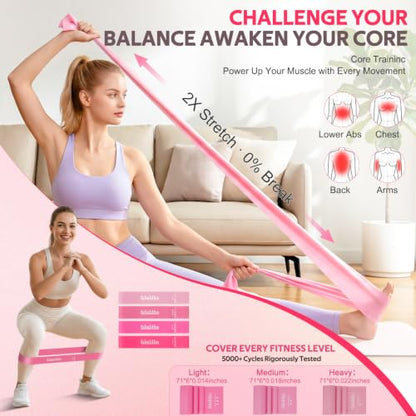 WALITO 15 PCS Pilates Kit, Adjustable Pedal Resistance Band with Handle, Figure 8 Resistance Band for Exercise Women, At Home Workout Equipment Set with Yoga Ball & Booty Bands for Full Body Gym - color: Pink