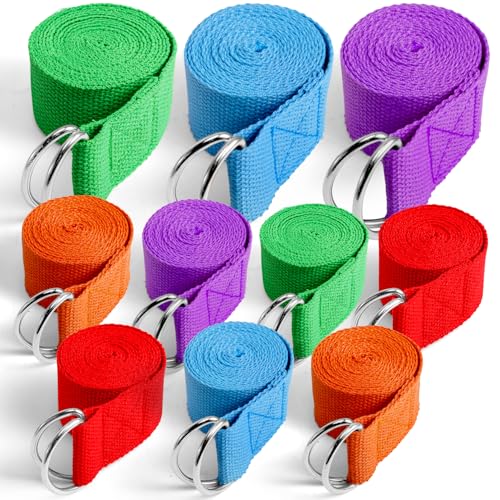 10 Pcs Yoga Strap for Stretching,8 Ft Exercise Adjustable Straps,Yoga Bands with Safe Adjustable D Ring Buckle,Non Elastic Yoga Belt for Pilates Gym Workouts,Physical Therapy,Black