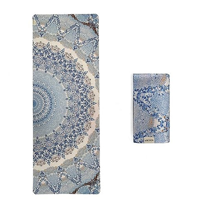 Travel Yoga Mat 1.5mm | Foldable, Lightweight Mat | Use for Travel, Backpacking, Yoga Retreat, Outdoors, Gym, Pilates, Machine Washable, Eco-Friendly - color: Blue