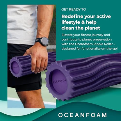 Oceanfoam Ripple Travel Foam Roller (11" x 3.35") Firm Mini Foam Roller for Physical Therapy, Deep Tissue Massage, Back Pain - High Density, Ergonomic Wave Textured - Yoga, Pilates, Exercise (Purple) - color: Purple