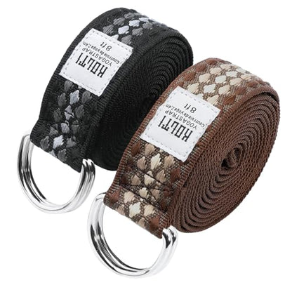 Yoga Exercise Adjustable Straps 8FT with Durable D-Ring for Pilates & Gym Workouts | Hold Poses, Stretch, Improve Flexibility & Maintain Balance - color: Brown&Black