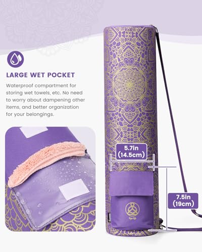 Gonex Yoga Mat Bag, Full-Zip Mat Carrier | 600D Oxford Fabric, Wet Pocket, Front Zip Pocket, Adjustable Strap, Fits Mats up to 26" - color: Royal Purple