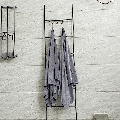 JML Microfiber Bath Towel Set with Hanging Loop, Grey, 30" x 60", 6 Pack - color: Grey, size: 6 Pack-30" x 60"