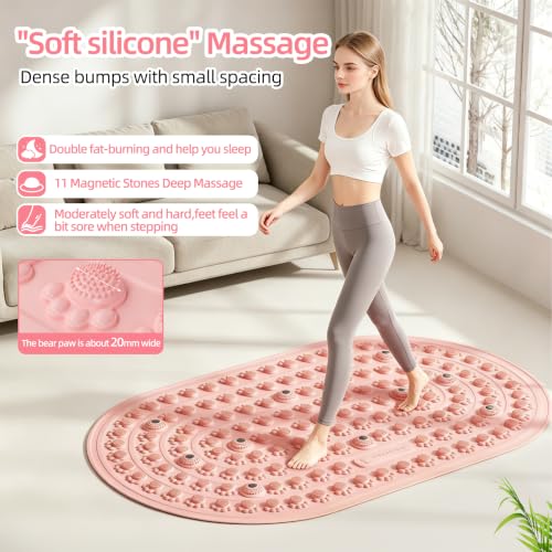Reflexology Foot Massage Mat Acupressure Magnetic Walk Stone Pad Portable Foldable Feet Pressure Point Massager for Plantar Fasciitis Relief Home Office Pain Relief for Men Women(Pink)