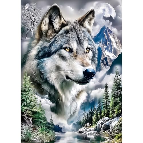 EOBROMD 5D Diamond Art Painting Kits for Adults Beginners Wolf, DIY Animal Painting for Adults, Mountain Full Round Drill Diamond Dot Gem Art Kits for Home Wall Decor 12x16inch - color: 15-Wolf