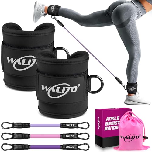 WALITO Ankle Resistance Bands with Cuffs, Exercise Bands for Legs and Butt, Booty Workout Equipment for Kickbacks and Hip Fitness Training - color: Black