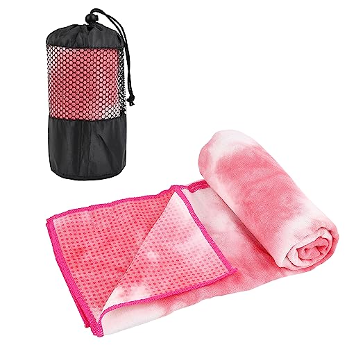 Yoga Towels, Non Slip Hot Yoga Mat Towel with Grip Dots,Super-Absorbent Soft Microfiber Yoga Blanket for Pilates, Fitness and Workout 72inch x 24inch - color: Pink+white