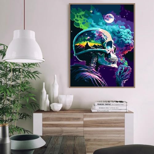 pchmcu DIY Skull Paint by Numbers Kits for Adults,Paint by Number for Adults Beginner Moon,Skeleton Paint by Numbers Kits on Canvas Without Frame for Home Wall Decor 16x20inch - color: Skull A