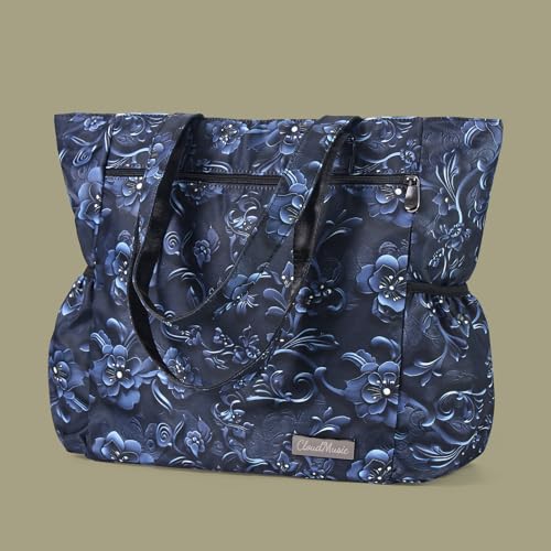 CLOUDMUSIC Shoulder Tote Bag For Nurses Teachers Work Gym Travel Beach Women With Large Capacity Waterproof - color: Mystery Blosoom