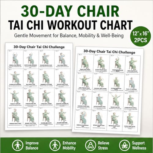 Tai Chi Chair Workout Chart for Seniors, Seated Tai Chi Exercise Poster with 30-Day Routine, Balance & Mobility Home Fitness Guide, 12x16 Inch Canvas Wall Art, 2 Pack (woman) - color: woman