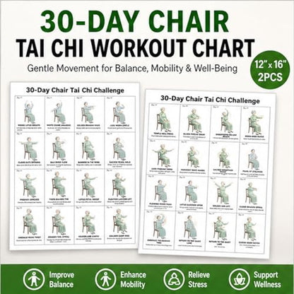 Tai Chi Chair Workout Chart for Seniors, Seated Tai Chi Exercise Poster with 30-Day Routine, Balance & Mobility Home Fitness Guide, 12x16 Inch Canvas Wall Art, 2 Pack (woman) - color: woman