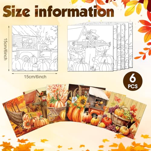 Honoson 6 Pcs 6 Inch Pre Drawn Outline Canvas Paint Kit with Pictures for Adults Paint Party Stretched Canvas Art Boards Set for Adult Beginner (Autumn Style) - style: Autumn Style
