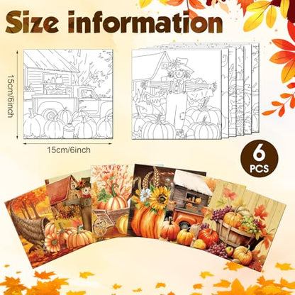 Honoson 6 Pcs 6 Inch Pre Drawn Outline Canvas Paint Kit with Pictures for Adults Paint Party Stretched Canvas Art Boards Set for Adult Beginner (Autumn Style) - style: Autumn Style