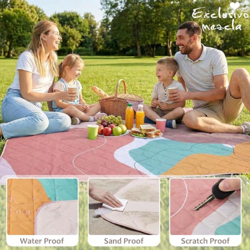 Exclusivo Mezcla Extra Large Waterproof Picnic Blankets 3 Layer, Sandproof and Foldable Outdoor Blanket for Beach Camping, Park and Travel, 60x80 Inch - color: Abstract Red, size: 60''*80''
