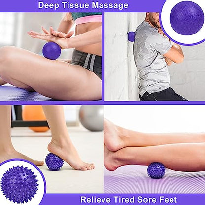URAQT Spiky Massage Ball Set, 2 Pack Physical Therapy Massage Balls, Hard Lacrosse Ball & Spiky Massage Ball for Myofascial Release and Trigger Point Deep Tissue Massage (Purple) - color: 2pcs-purple