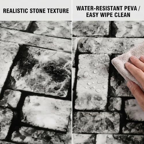 100FT x 54IN Stone Wall Plastic Tablecloth Roll with Slide Cutter Box | Heavy Duty Disposable Table Cover & Wall Backdrop, Cut-to-size for Medieval Party, Community, BBQ & Holiday Events - color: Deep Gray, size: 1200" x 54" (Rectangular)