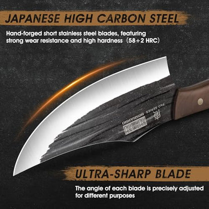 HOSHANHO 8PCS Butcher Kitchen Knife Set, Sharp Magnetic Knife Block Set | Hand Forged High Carbon Stainless Steel Chef Knives Set with Meat Cleaver Knife & Bone Chopper Knives Gift for Men - size: 6"