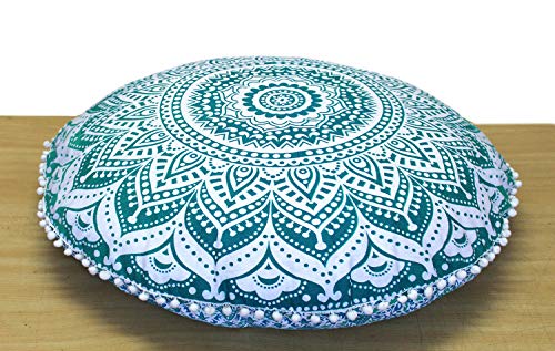 ICC Large Round seat Floor Cushion Chair Ottoman Cover, Pouf Pillow Meditation Floor Cushions Covers, Seating pouffe Throw Covers Craft Room Furniture for Sitting Cover 32" Inches Green - color: Green