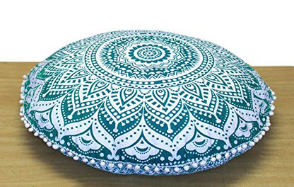ICC Large Round seat Floor Cushion Chair Ottoman Cover, Pouf Pillow Meditation Floor Cushions Covers, Seating pouffe Throw Covers Craft Room Furniture for Sitting Cover 32" Inches Green - color: Green