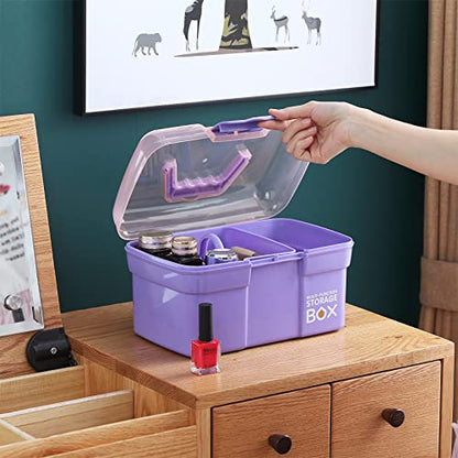 Kinsorcai 11'' Plastic Box Organizer with Removable Tray, Sewing Box Organizer (Purple) - color: Purple