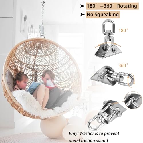 Hammock Hanging Kit Heavy Duty 360° Rotating Hanging Swing Hooks Stainless Steel Hammock Chair Hanging Kit Swing Ceiling Hook Snap with 1200LB Capacity for Yoga, Gym, Wood, Concrete (Silver) - color: Silver