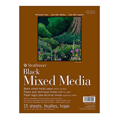 Strathmore 400 Series Mixed Media pad, Gluebound, 184lb Paper, Black, 9x12 inches, 15 Sheets (462-509) - color: Black, size: 9 x 12 inches