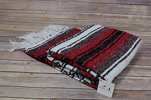 Open Road Goods Red Mexican Blanket - Authentic Serape Falsa Blanket - Handmade - color: Red