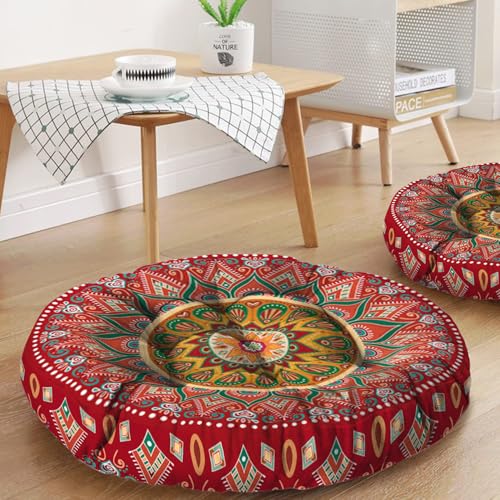 Mandala Meditation Cushion, Boho Meditation Mat, Meditation Pillows for Sitting on Floor, Cushions for Sitting in Home and Outdoor, Round Floor Pillows Cushion Seating for Yoga Accessories 22'' X 22'' - color: 08.mandala Meditation Cushion-2, size: 22x22