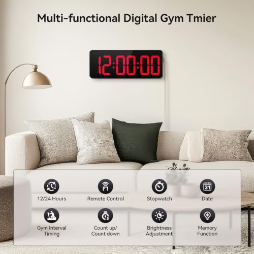 Gym Timer Clock, 12" LED Exercise Timer for Workout Intervals - color: Red