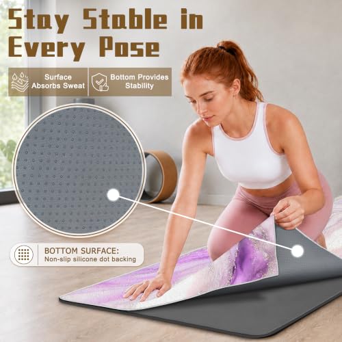 Yoga Mat Towel, Hot Yoga Towel High-Definition Pattern, Machine Washable with Ultra-Absorbent Yoga Towels for Hot Yoga Non Slip for Fitness, Exercise, Pilates, 72 x 27 in, Purple Ripples - color: Purple Ripples