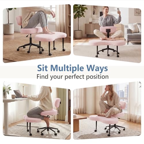 DUMOS ADHD Meditation Chair, Cross Legged Home Office Desk Chair - color: Teddy Fabric Pink