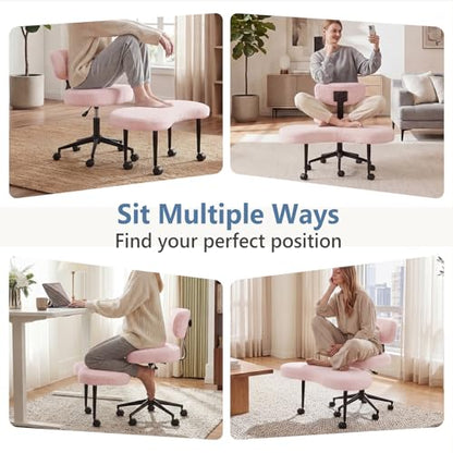 DUMOS ADHD Meditation Chair, Cross Legged Home Office Desk Chair - color: Teddy Fabric Pink