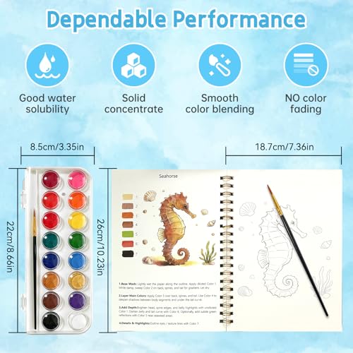Watercolor Workbook, 16 Colors Watercolor Books Paint Set for Adults Teens | Watercolor Book for Beginners,Creative Exploration Coloring Book Set for Gifting to Creativity and Joy - color: Animal Theme